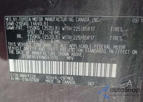 2017 Toyota Rav4 Xle z USA, uszkodzony, nr VIN 2T3RFREVXHW547010